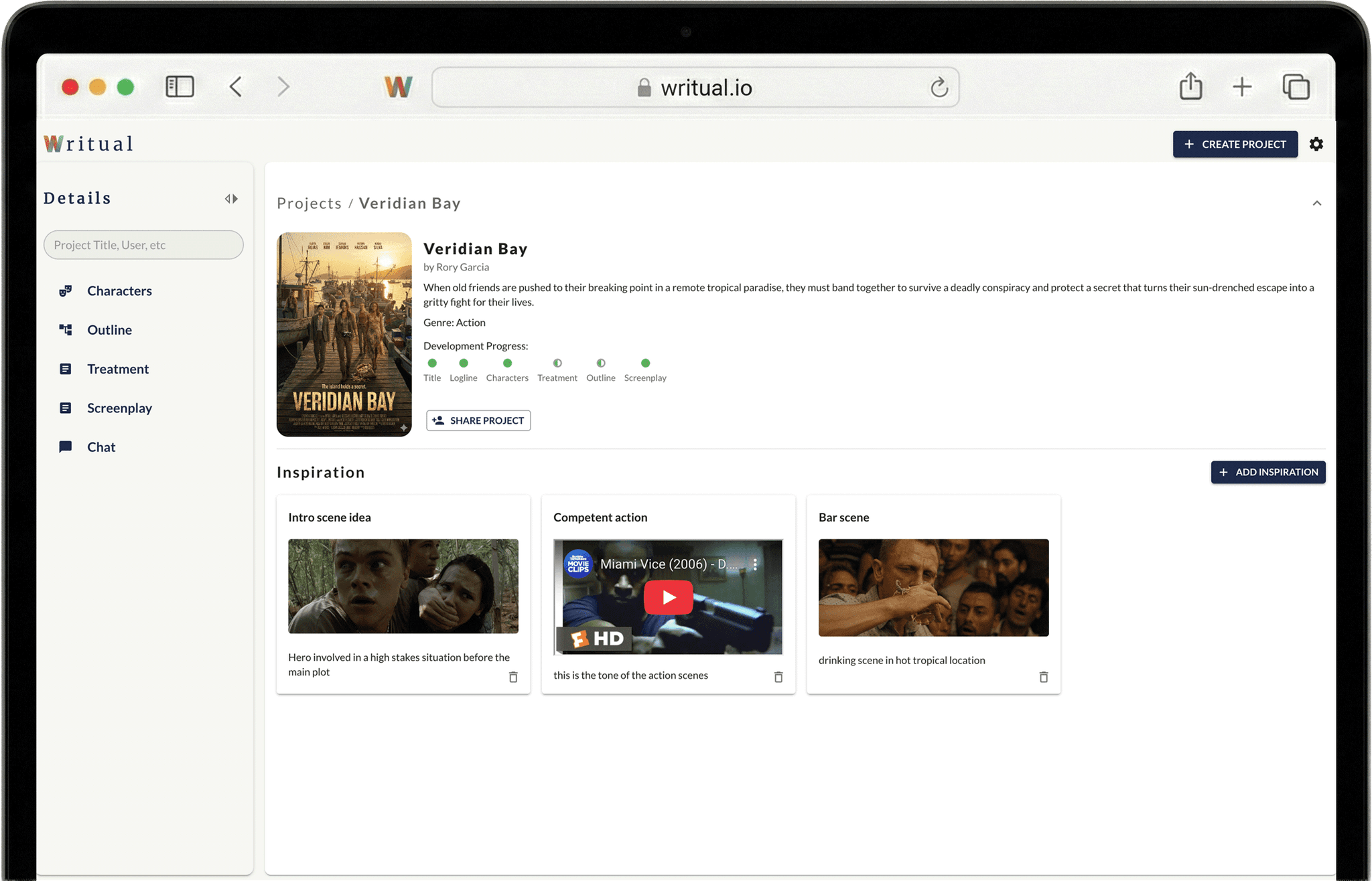 Writual app screenshot (top)